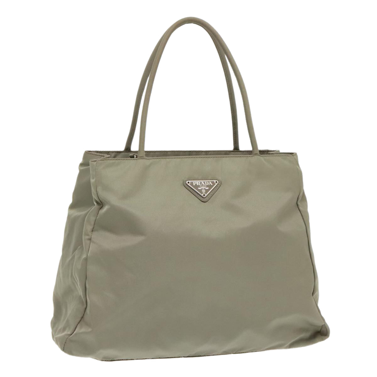 PRADA Tote Bag Nylon Khaki Silver Auth 96621