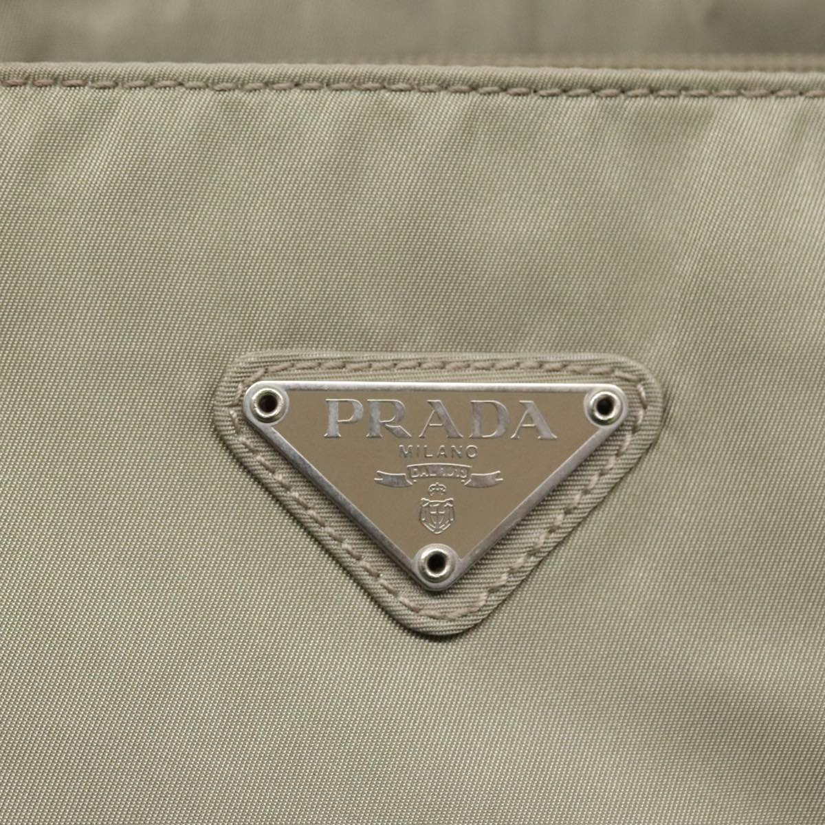 PRADA Tote Bag Nylon Khaki Silver Auth 96621