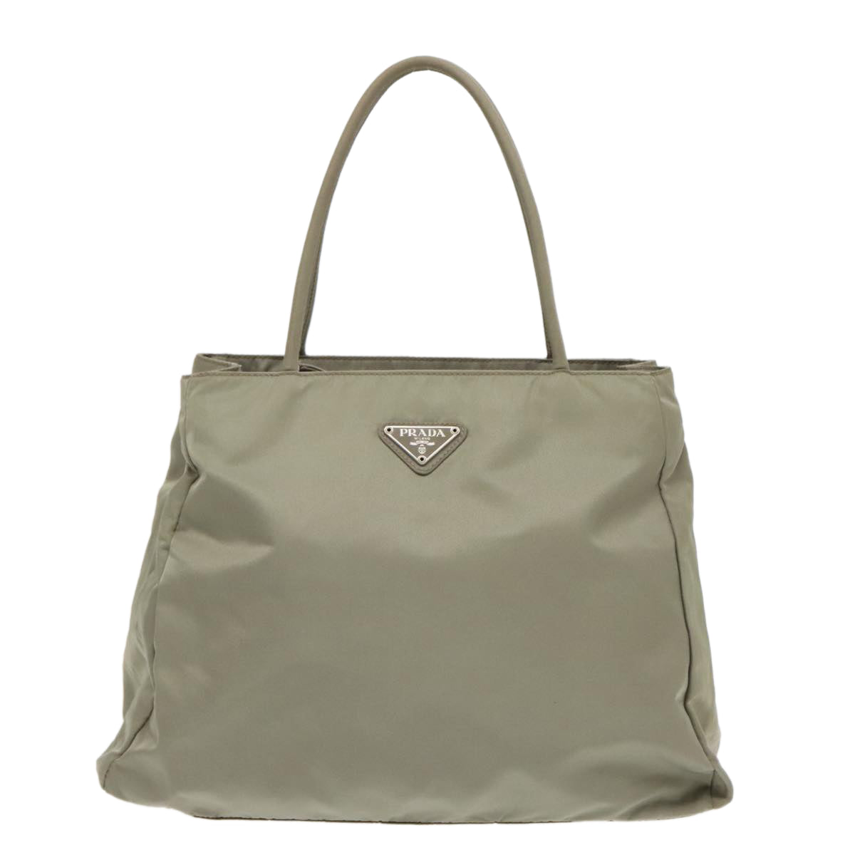 PRADA Tote Bag Nylon Khaki Silver Auth 96621