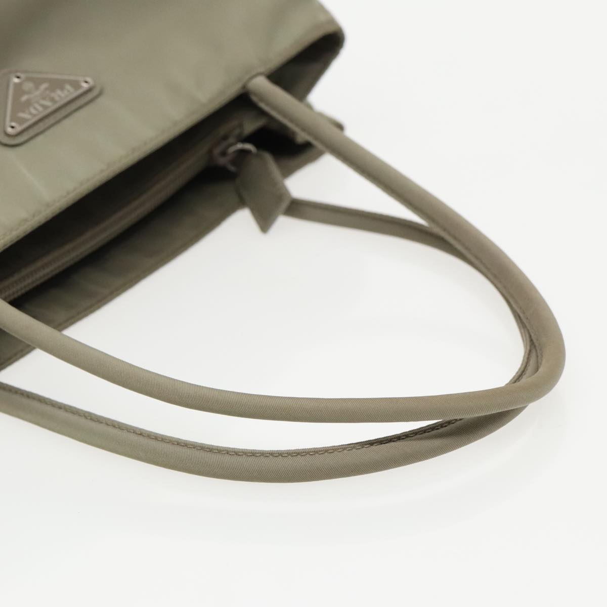 PRADA Tote Bag Nylon Khaki Silver Auth 96621