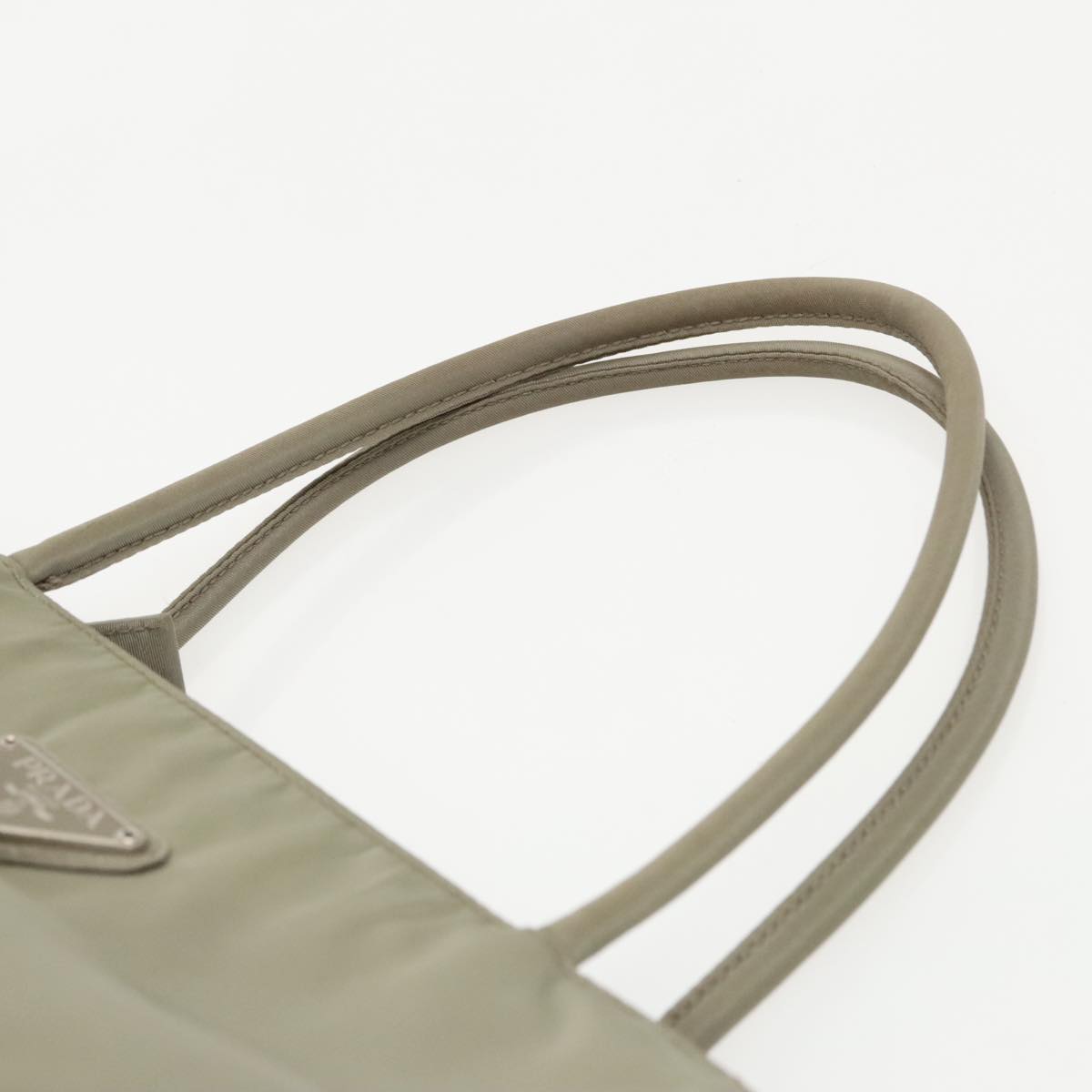 PRADA Tote Bag Nylon Khaki Silver Auth 96621