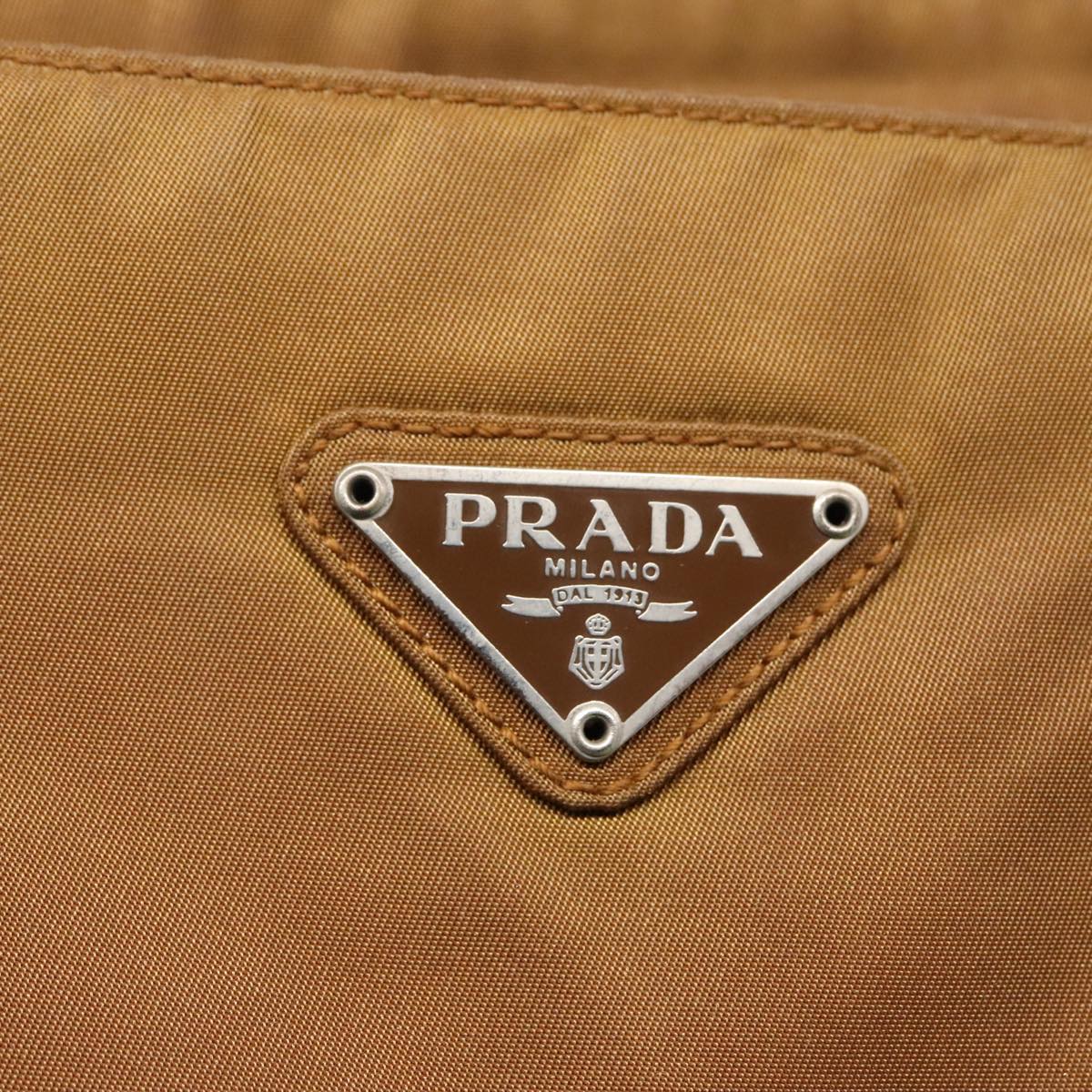 PRADA Tote Bag Nylon Brown Silver Auth 96622