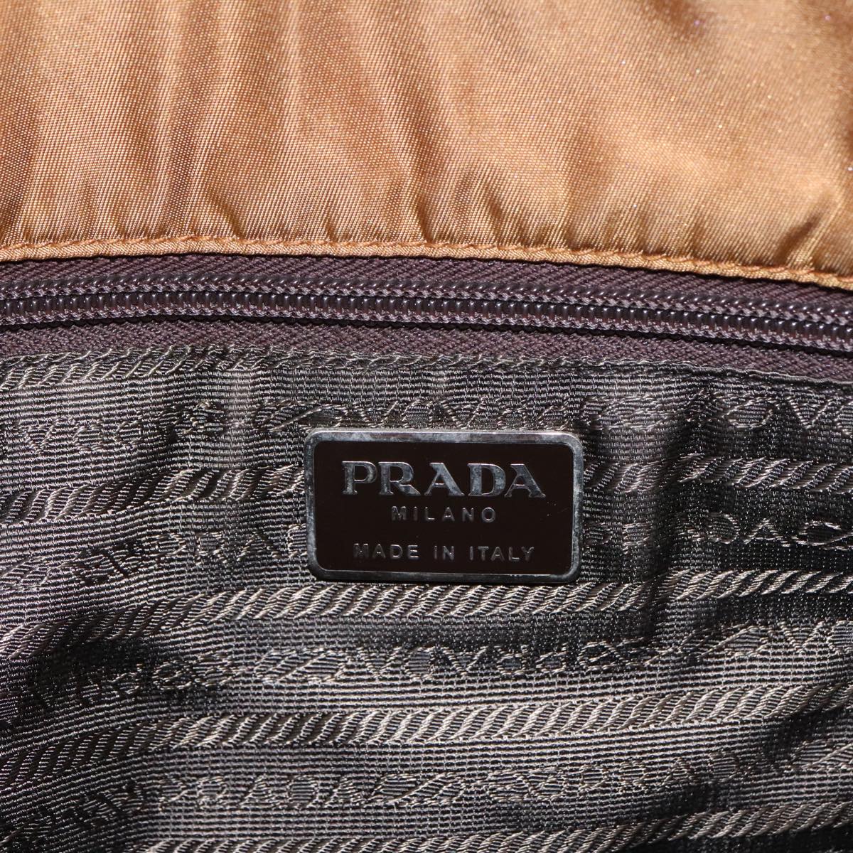 PRADA Tote Bag Nylon Brown Silver Auth 96622