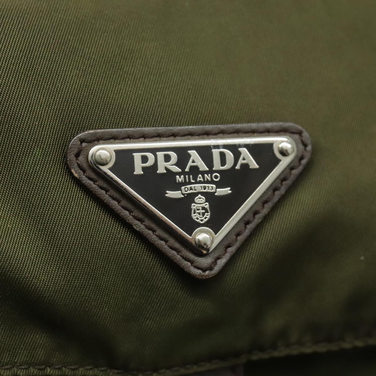 PRADA Shoulder Bag Nylon Khaki Silver Auth 96624