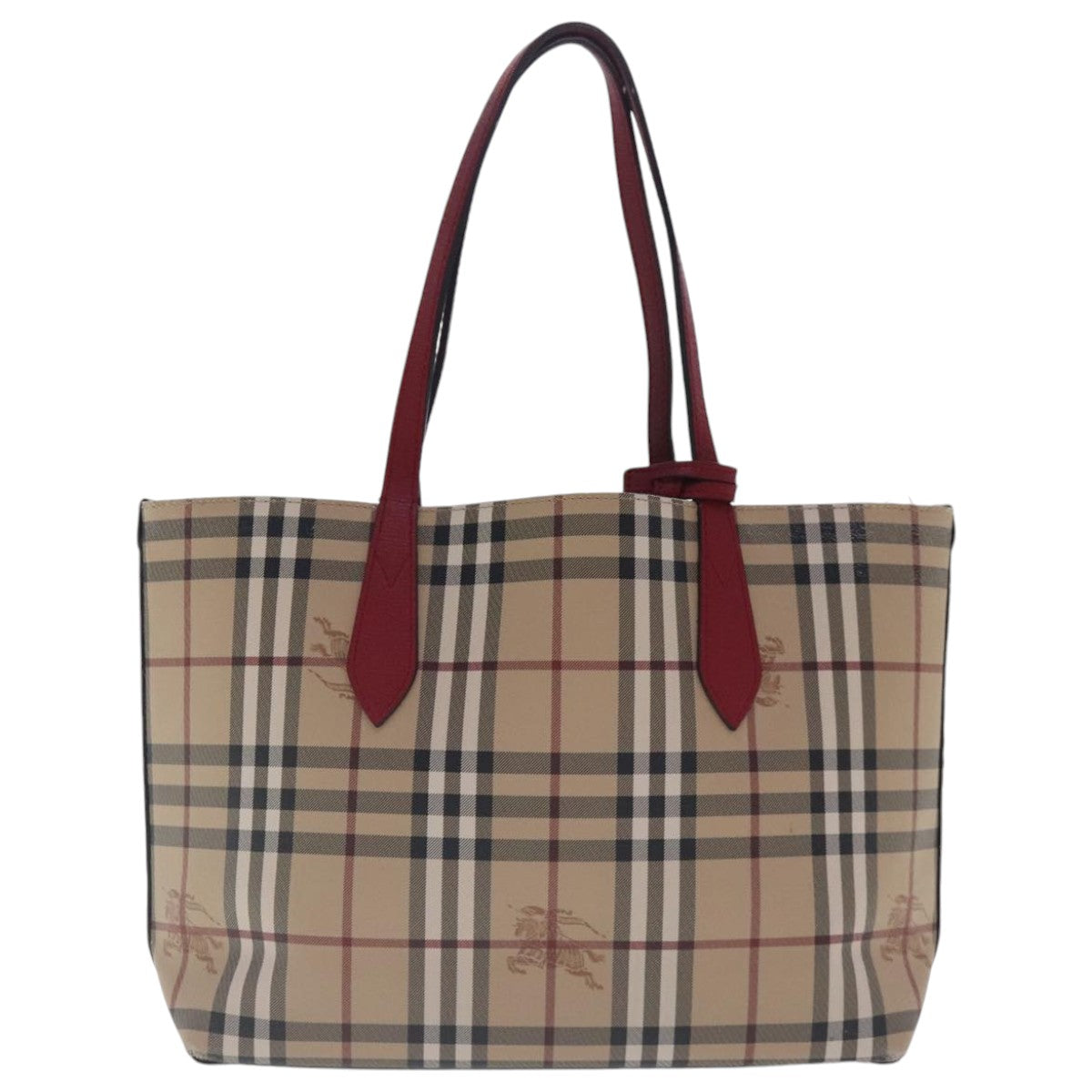 BURBERRY Nova Check Tote Bag Canvas Beige Red Auth 96629