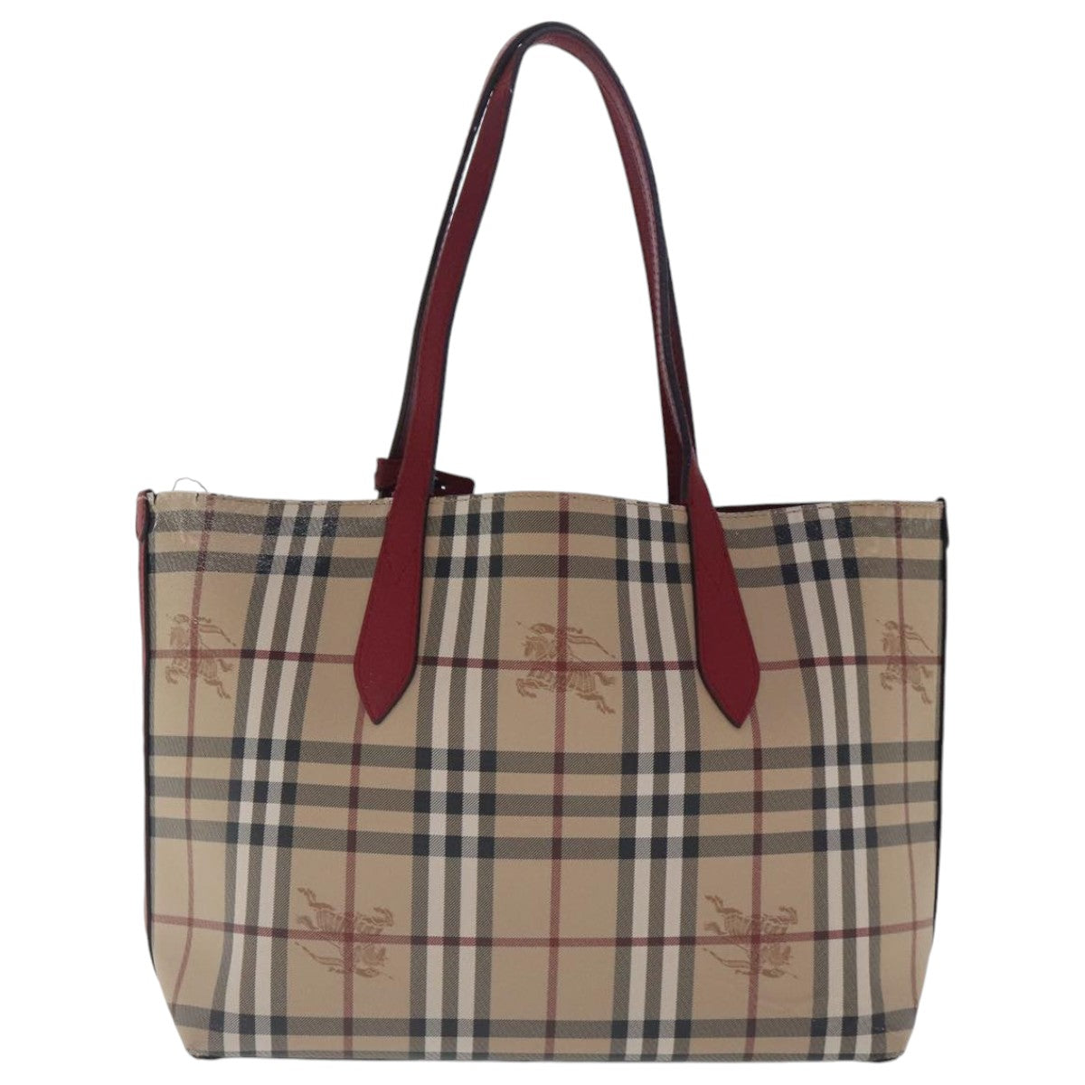 BURBERRY Nova Check Tote Bag Canvas Beige Red Auth 96629 - 0