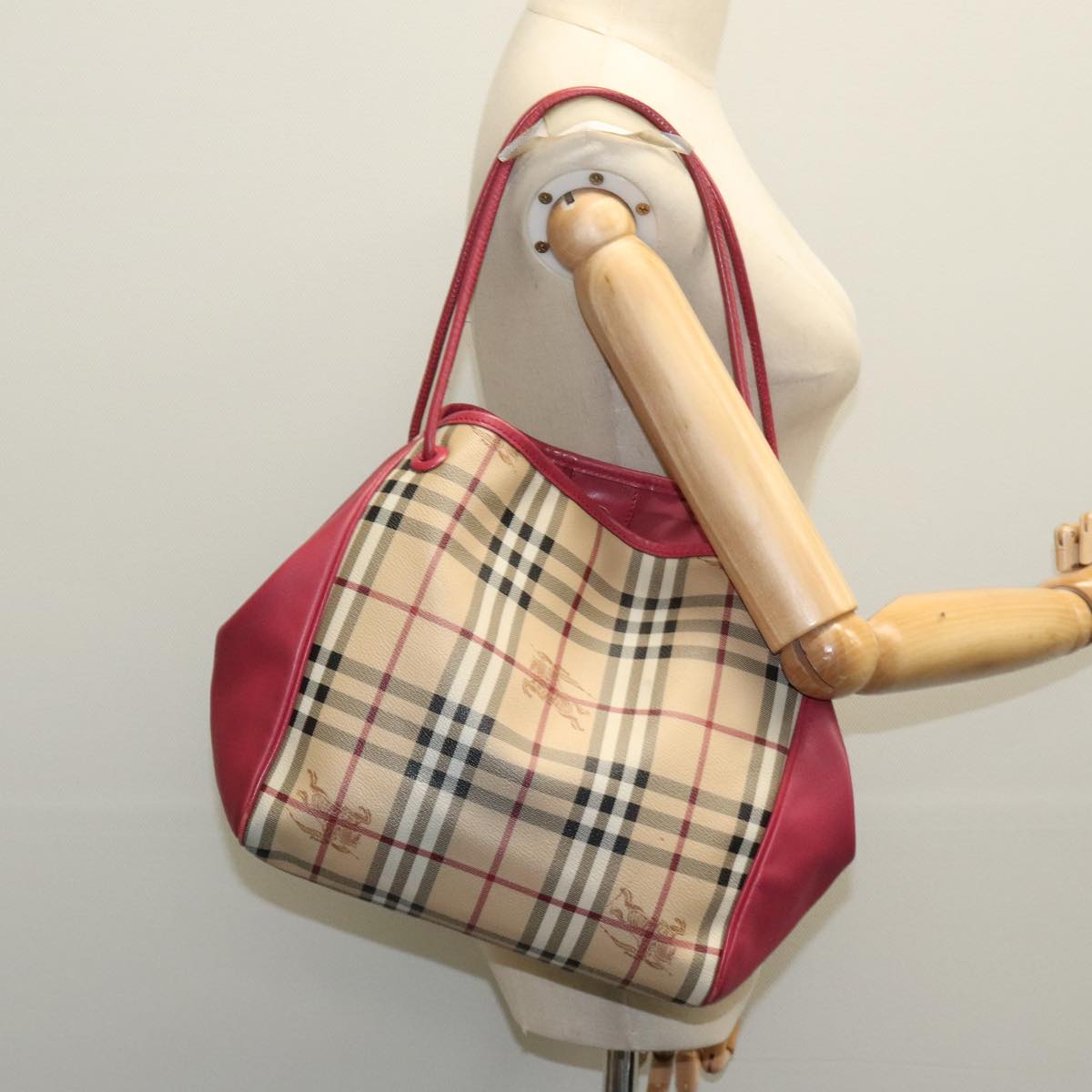 BURBERRY Nova Check Tote Bag PVC Beige Pink Auth 96630