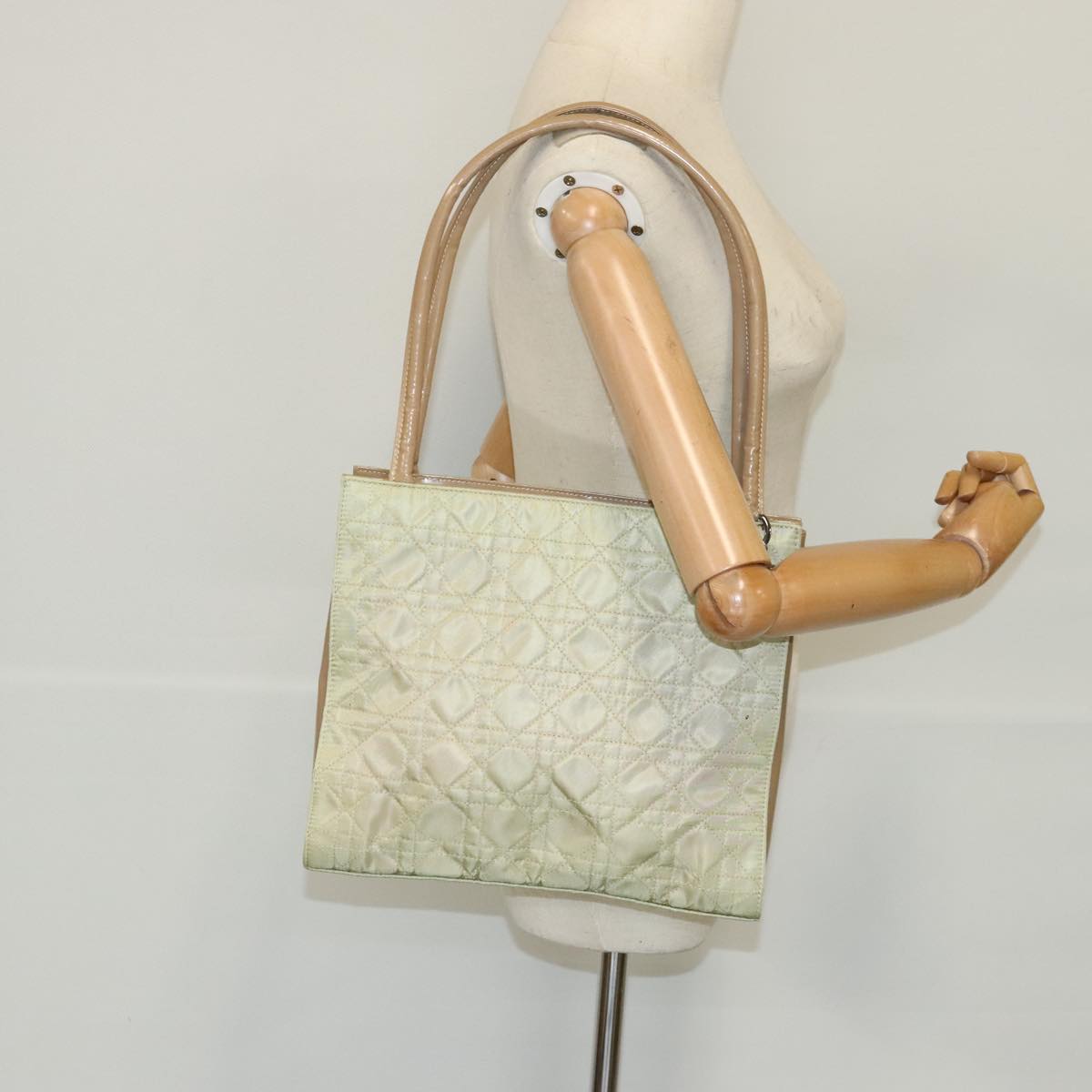 Christian Dior Canage Shoulder Bag Nylon Beige Auth 96633