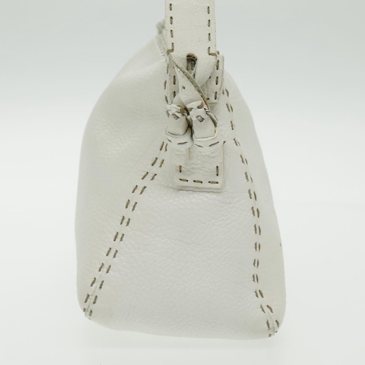 FENDI Shoulder Bag Leather White Silver Auth 96639