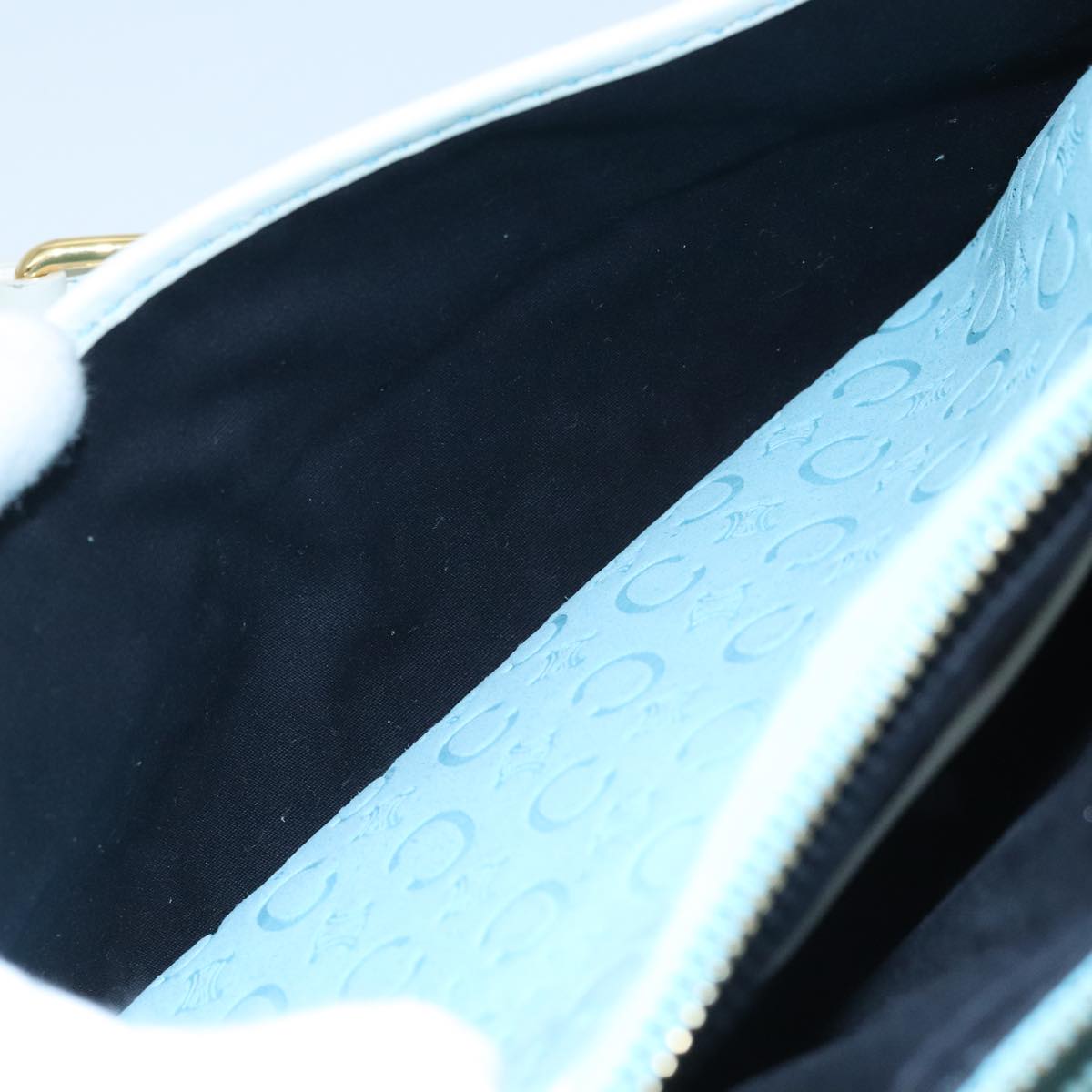 CELINE C Macadam Canvas Shoulder Bag Turquoise Blue Gold Auth 96640