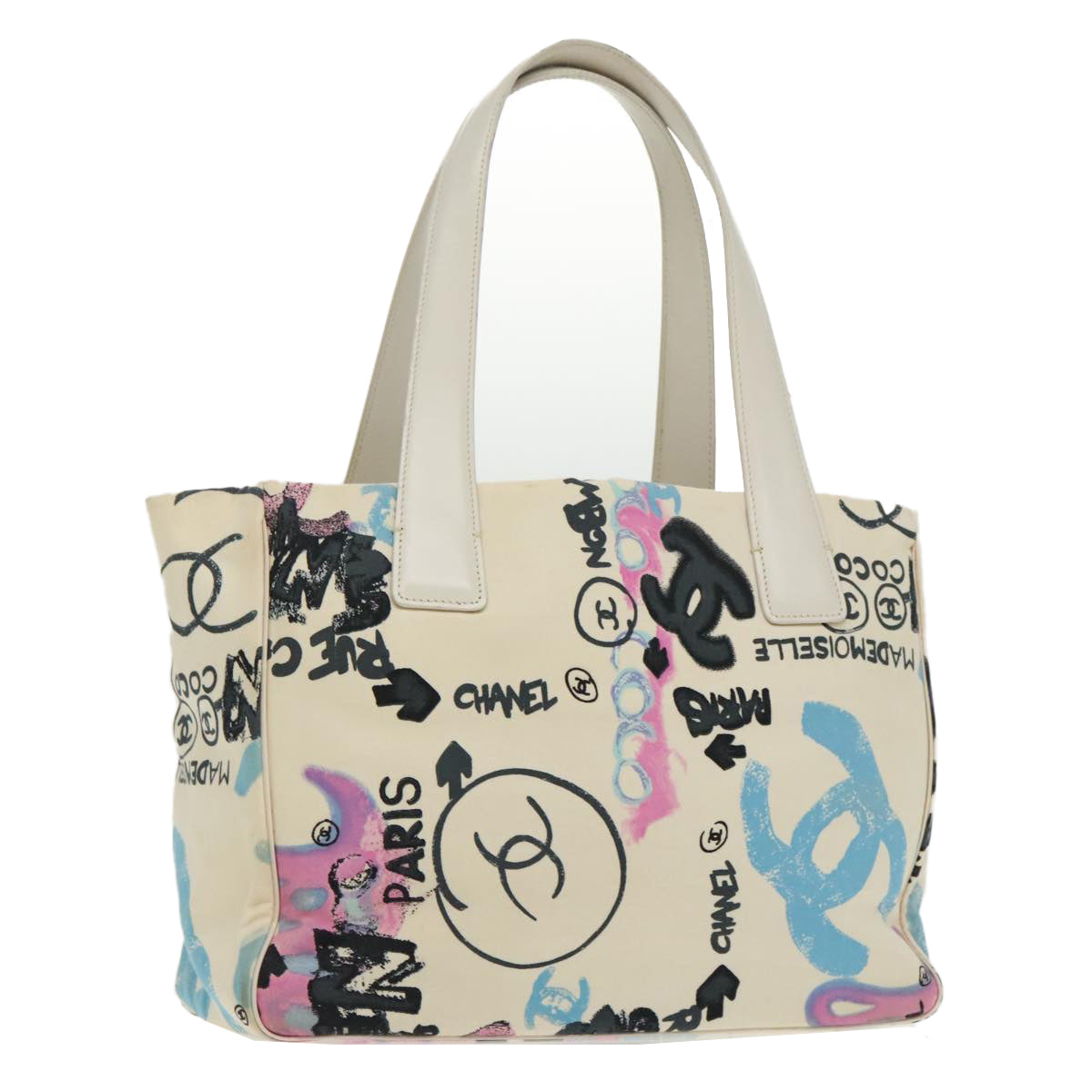 CHANEL Hawaii Exclusive Tote Bag Canvas White Gray CC Auth 96642