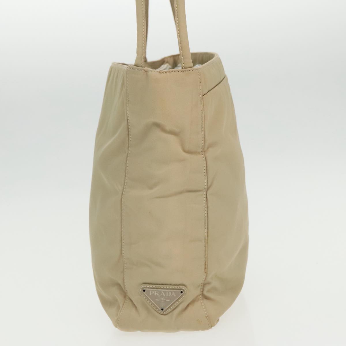 PRADA Tote Bag Nylon Beige Auth 96648