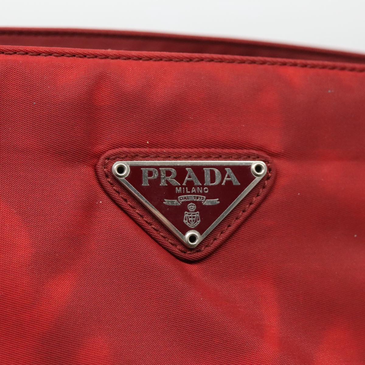 PRADA Tote Bag Nylon Red Silver Auth 96649