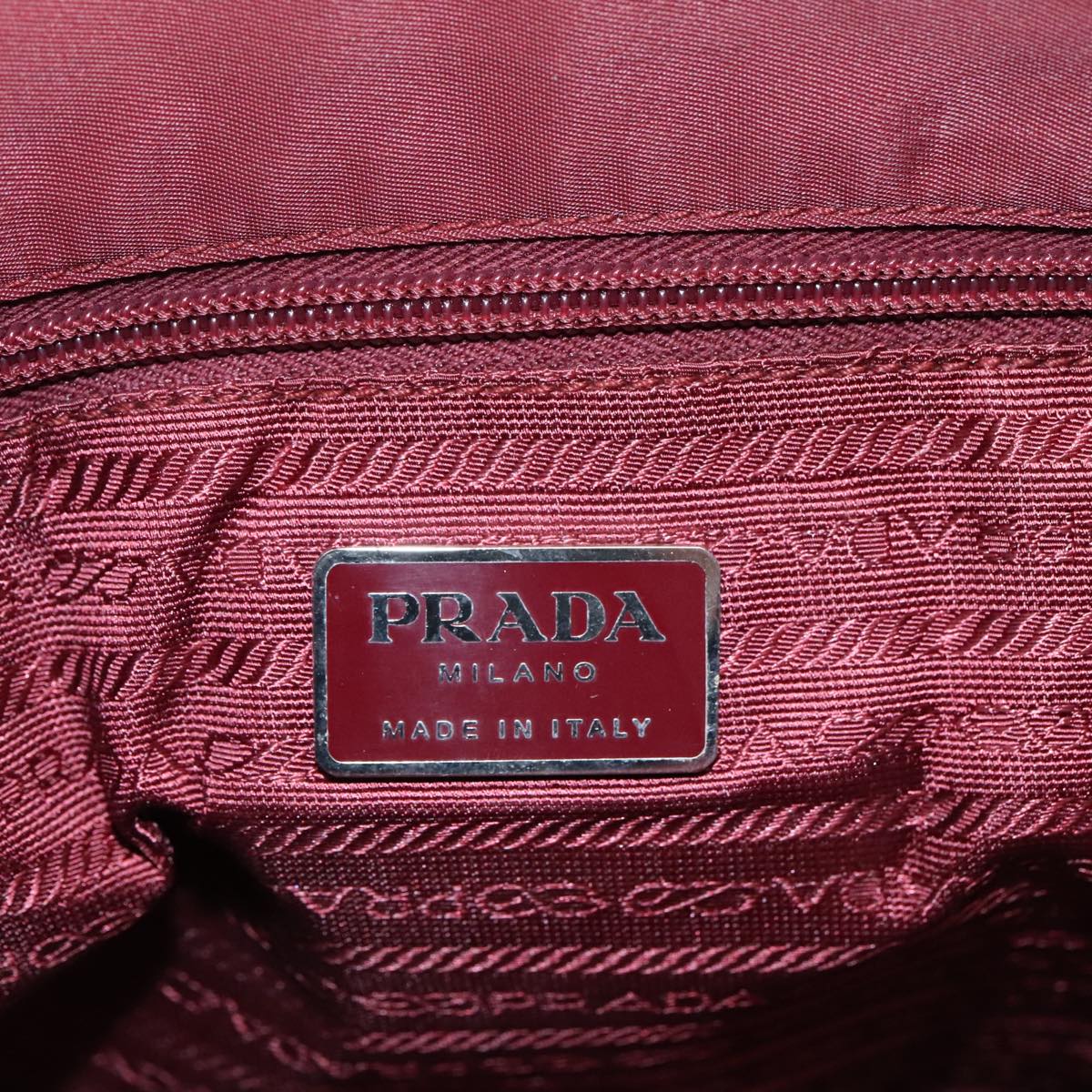 PRADA Tote Bag Nylon Red Silver Auth 96649