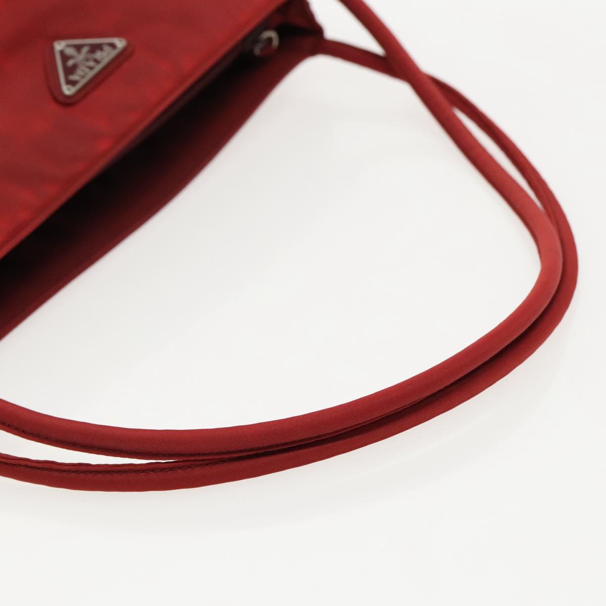 PRADA Tote Bag Nylon Red Silver Auth 96649