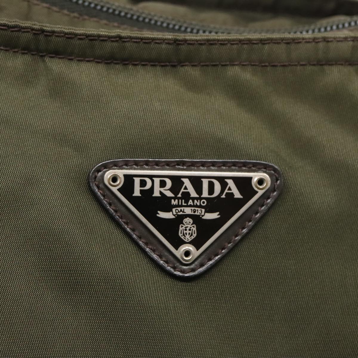 PRADA Shoulder Bag Nylon Khaki Silver Auth 96650