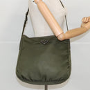 PRADA Shoulder Bag Nylon Khaki Silver Auth 96650-23