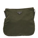 PRADA Shoulder Bag Nylon Khaki Silver Auth 96650-13