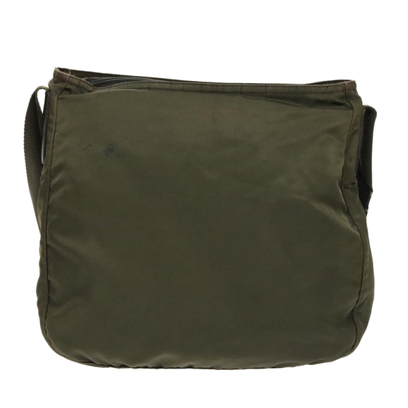 PRADA Shoulder Bag Nylon Khaki Silver Auth 96650