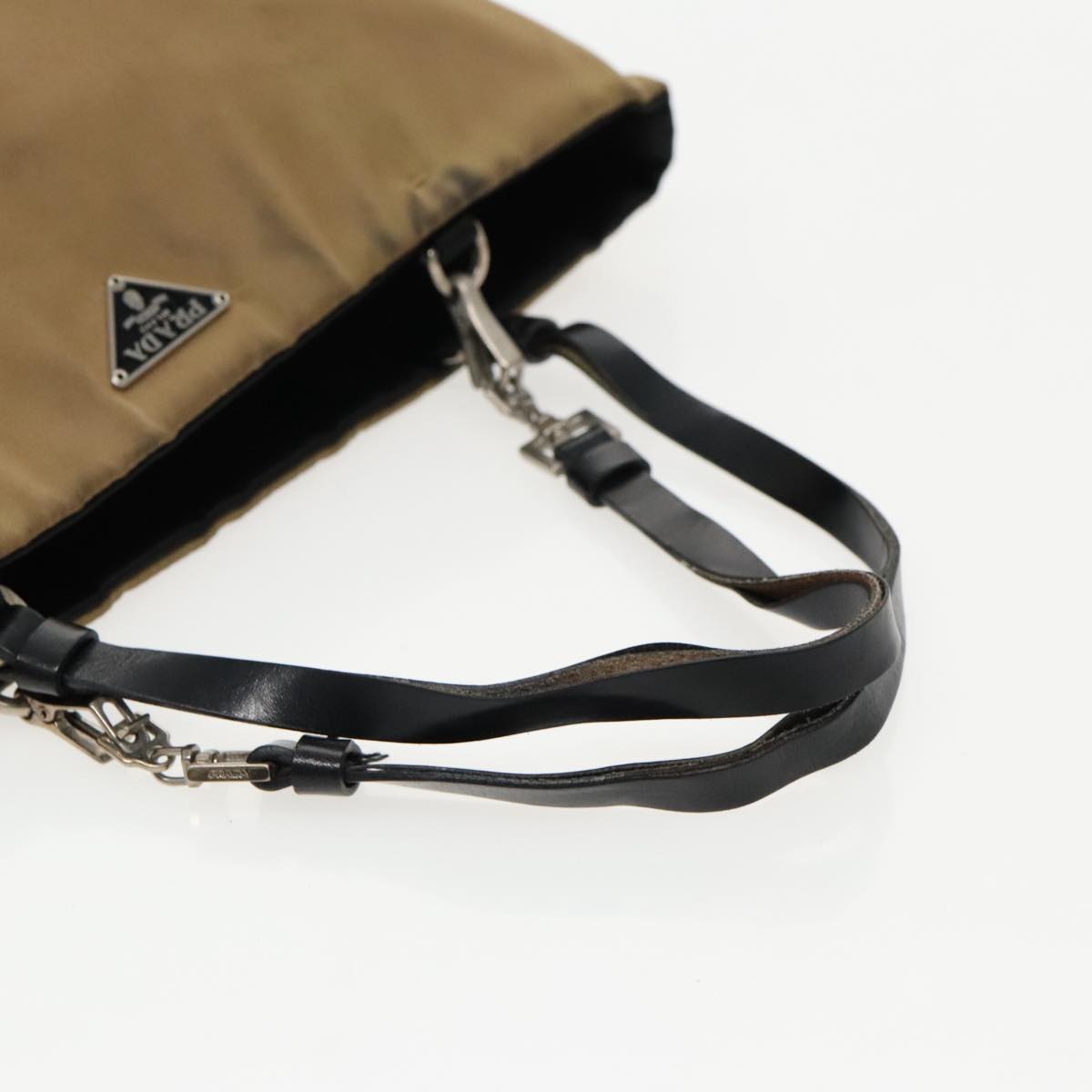 PRADA Hand Bag Nylon Brown Silver Auth 96651