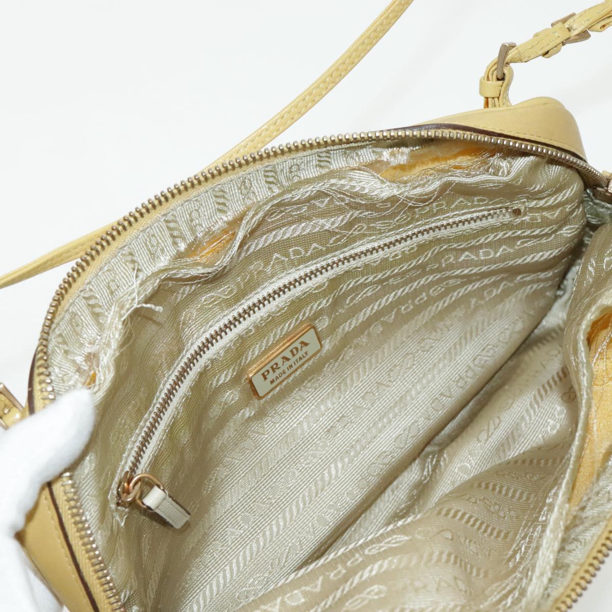 PRADA Hand Bag Nylon Yellow Gold Auth 96652