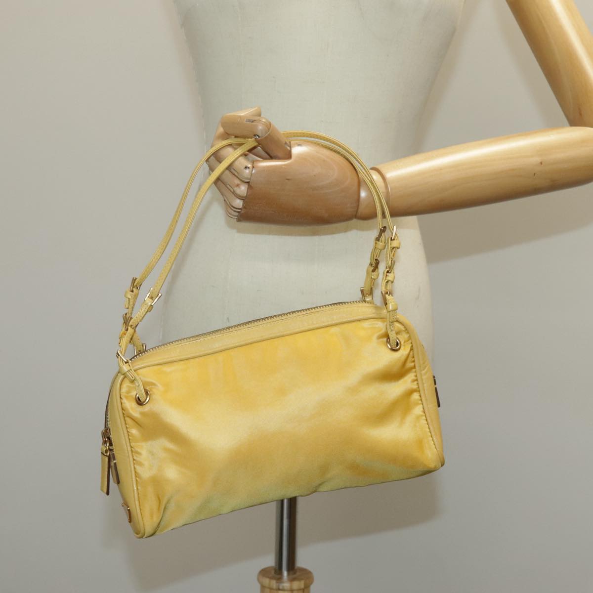 PRADA Hand Bag Nylon Yellow Gold Auth 96652