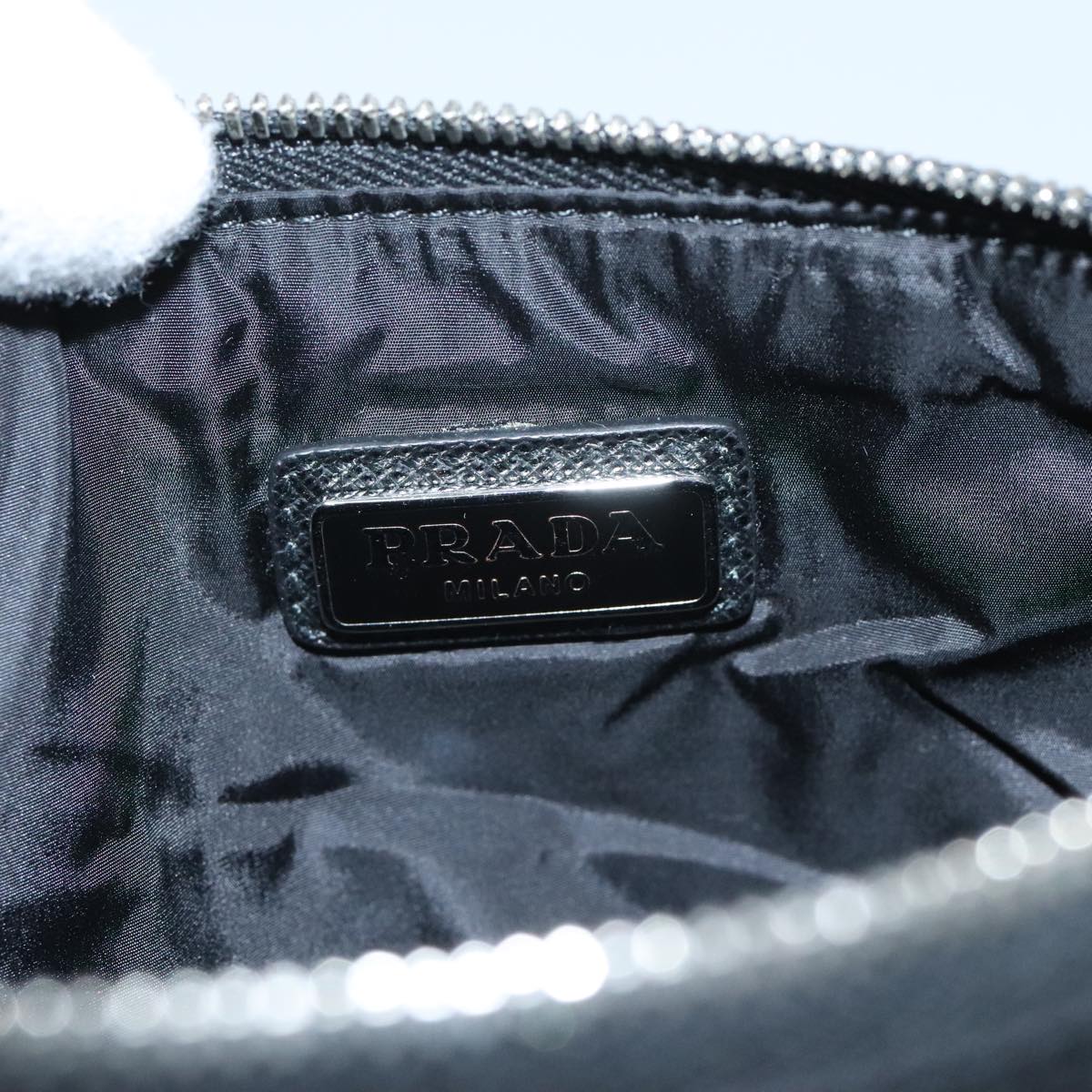 PRADA Clutch Bag Nylon Black Silver Auth 96653