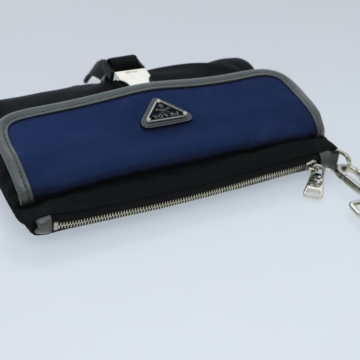 PRADA Clutch Bag Nylon Black Silver Auth 96653