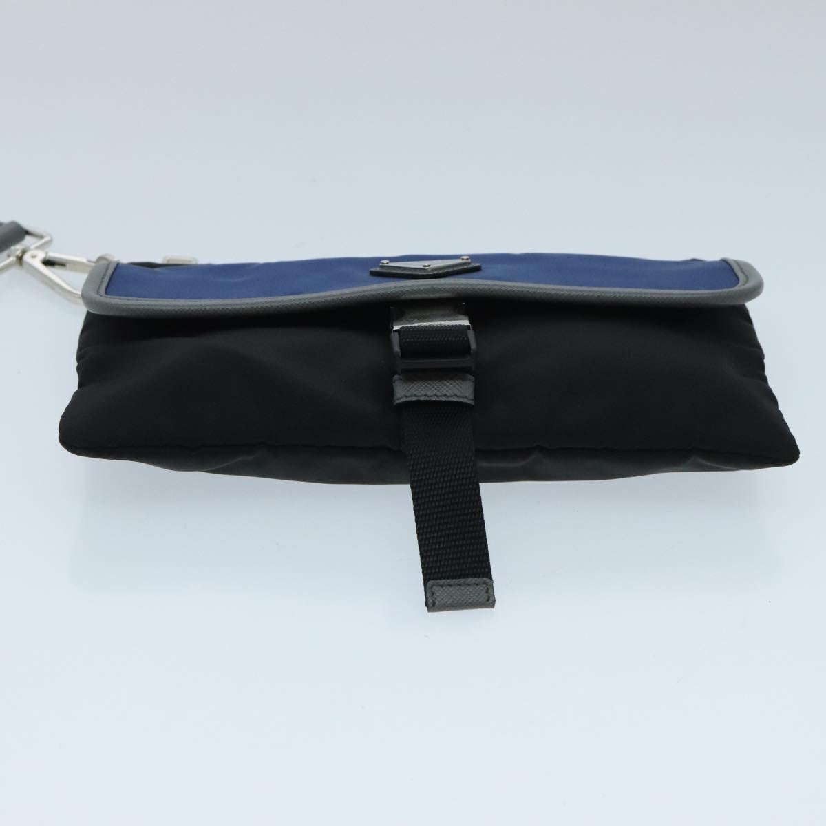 PRADA Clutch Bag Nylon Black Silver Auth 96653