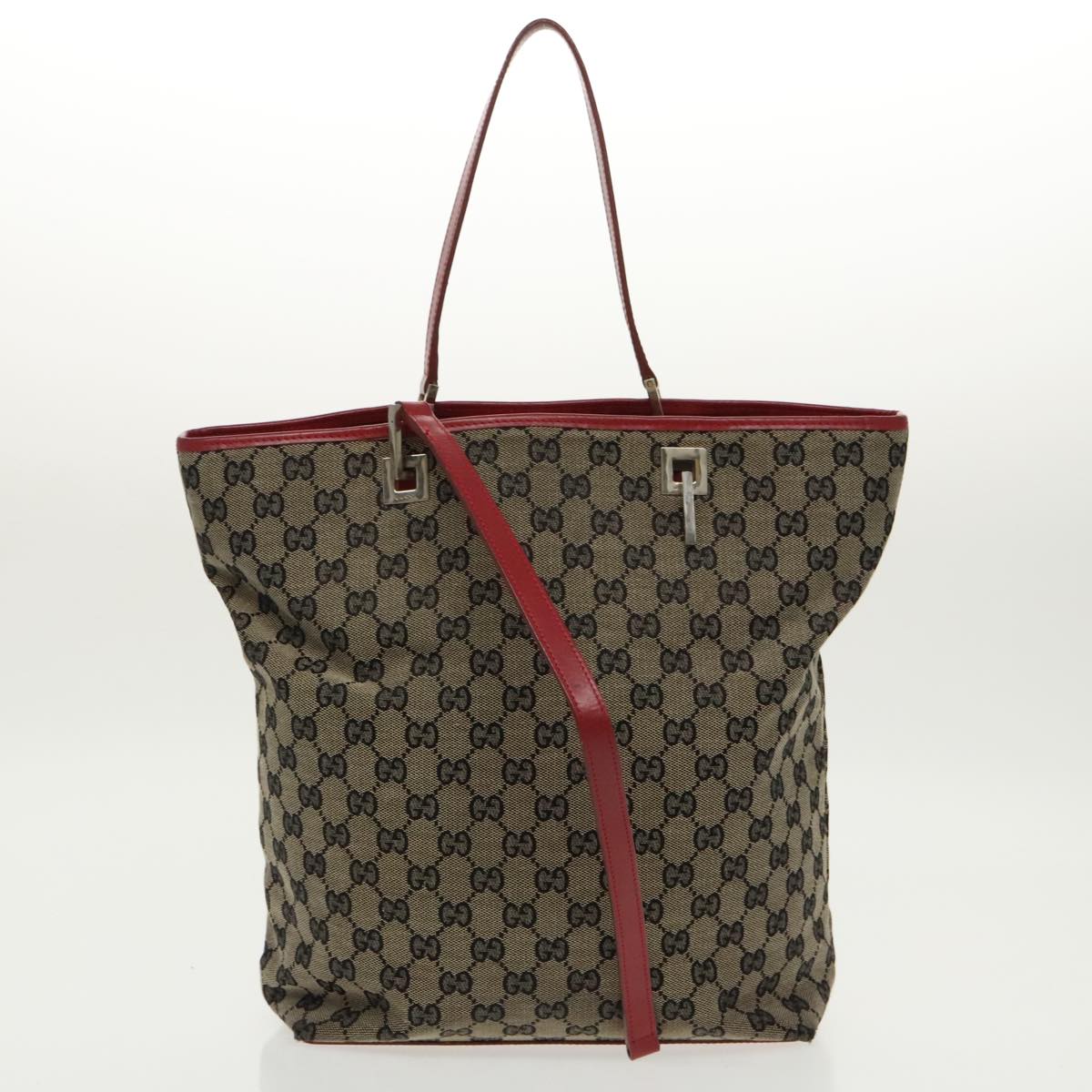 GUCCI GG Canvas Web Sherry Line Tote Bag 3Set Beige Red Green Auth 96656