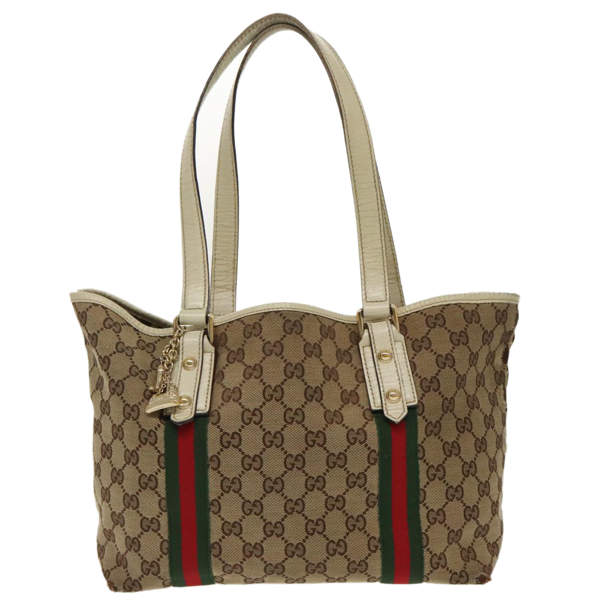 GUCCI GG Canvas Web Sherry Line Tote Bag 3Set Beige Red Green Auth 96656 - 0