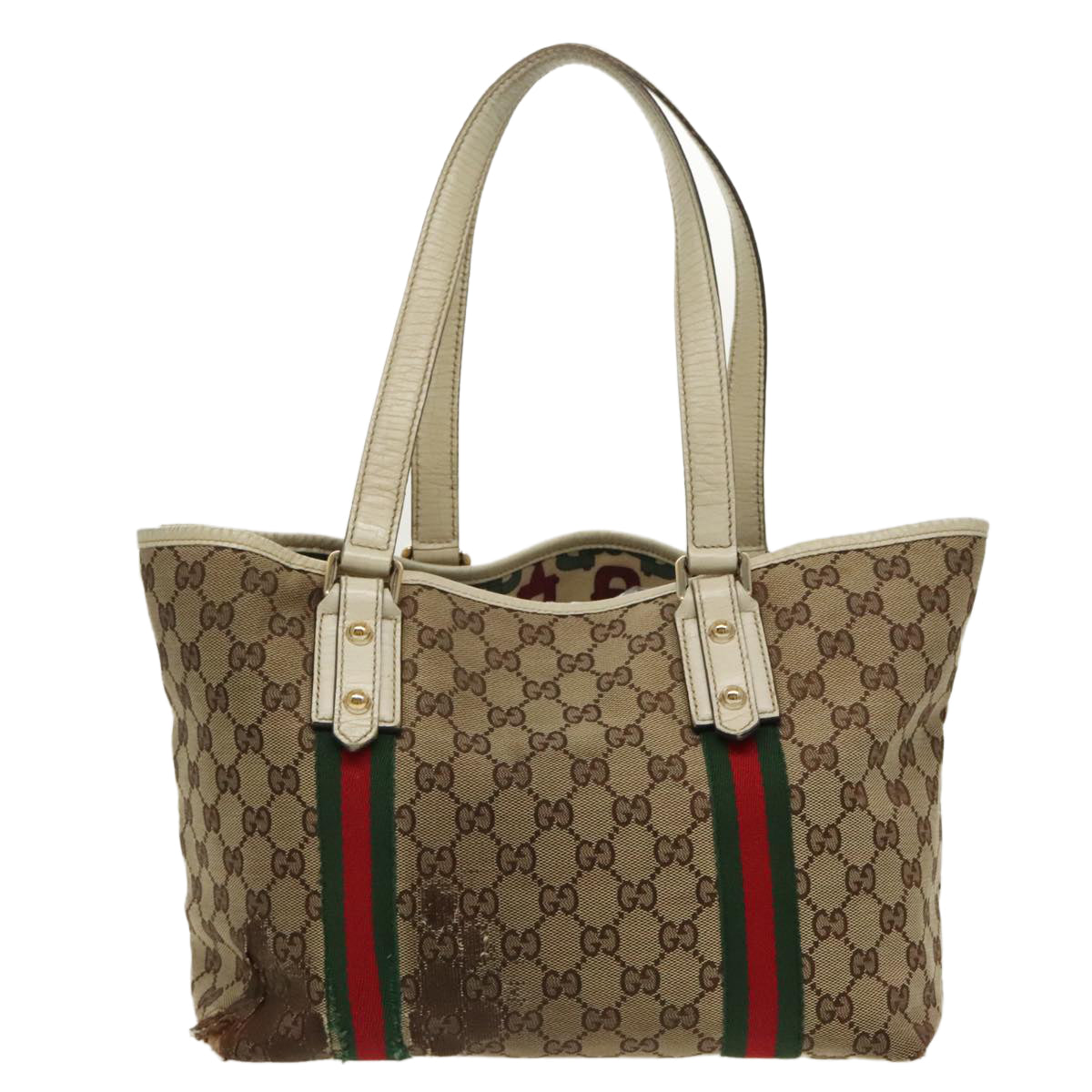 GUCCI GG Canvas Web Sherry Line Tote Bag 3Set Beige Red Green Auth 96656