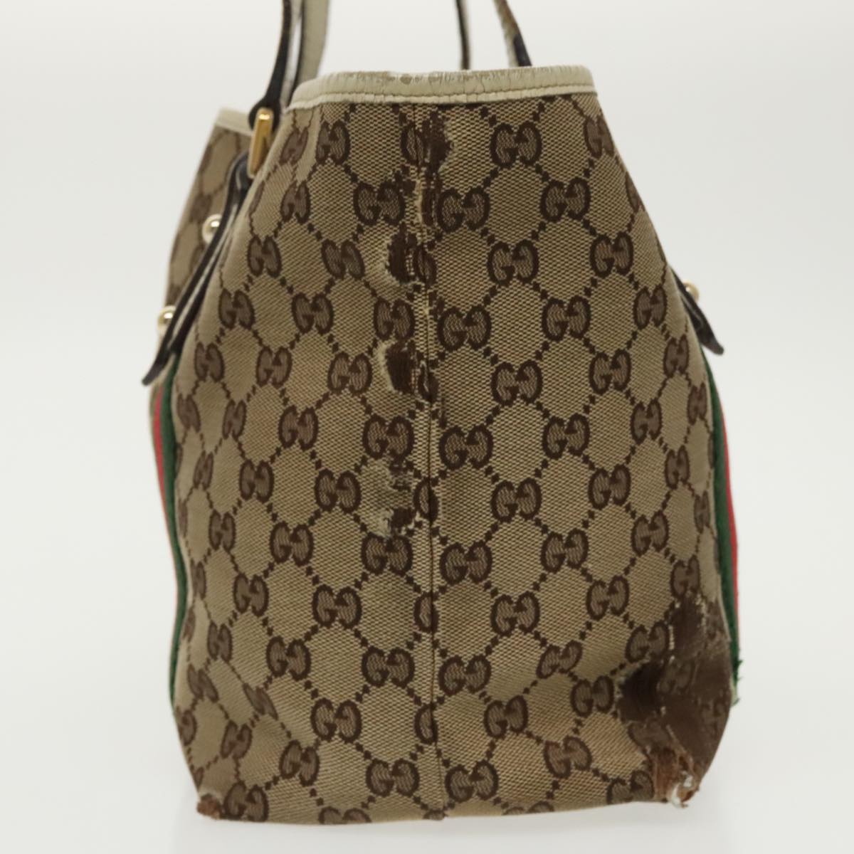 GUCCI GG Canvas Web Sherry Line Tote Bag 3Set Beige Red Green Auth 96656