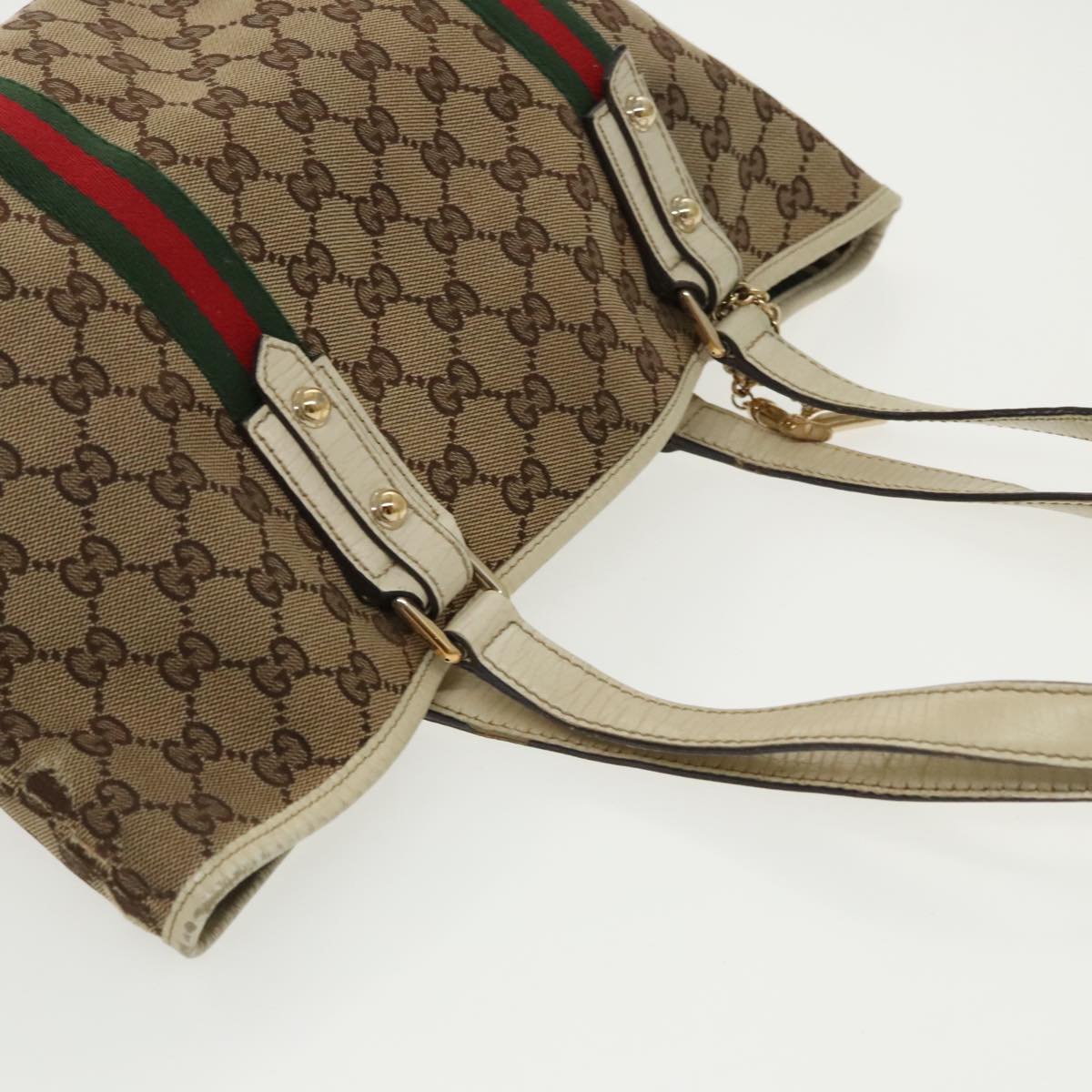 GUCCI GG Canvas Web Sherry Line Tote Bag 3Set Beige Red Green Auth 96656