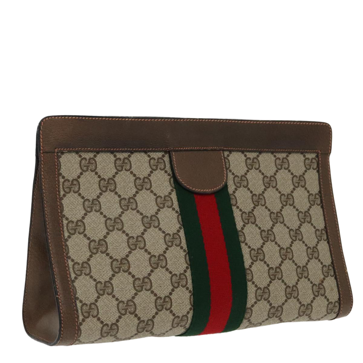 GUCCI GG Supreme Web Sherry Line Clutch Bag PVC Beige Red 89 01 002 Auth 96658