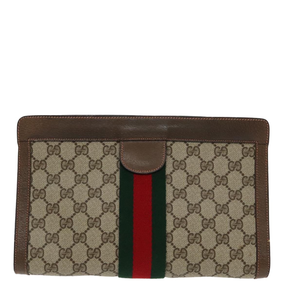 GUCCI GG Supreme Web Sherry Line Clutch Bag PVC Beige Red 89 01 002 Auth 96658 - 0