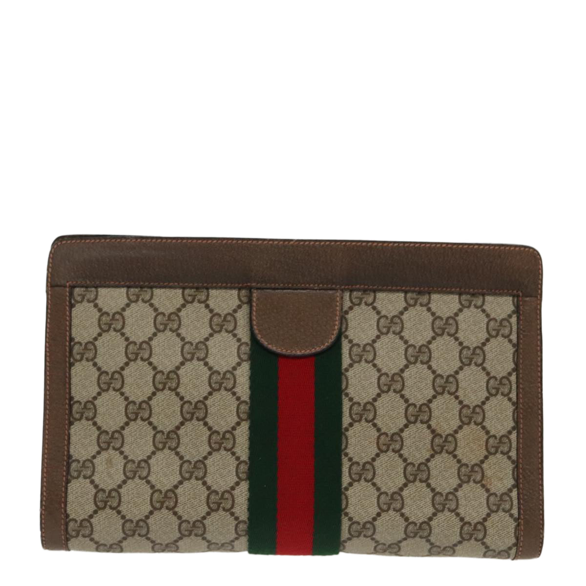 GUCCI GG Supreme Web Sherry Line Clutch Bag PVC Beige Red 89 01 002 Auth 96658