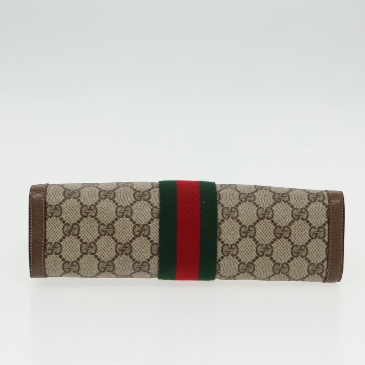 GUCCI GG Supreme Web Sherry Line Clutch Bag PVC Beige Red 89 01 002 Auth 96658