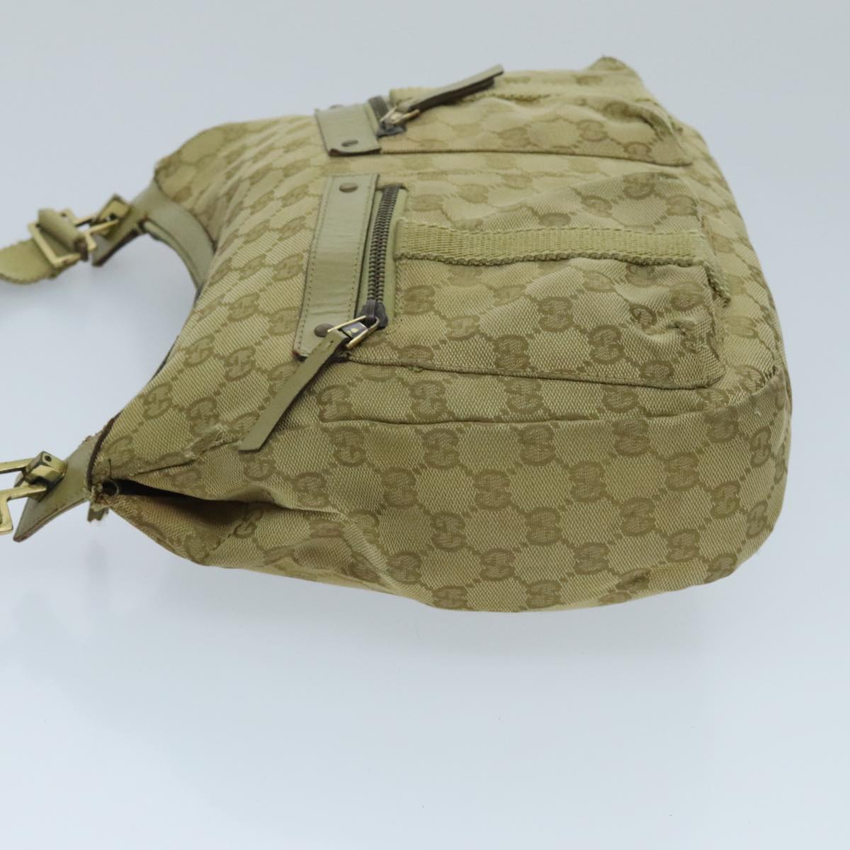 GUCCI GG Canvas Shoulder Bag Beige Gold 90762 Auth 96664