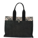 BURBERRY Blue Label Tote Bag Canvas Silver Black Auth 96669-13