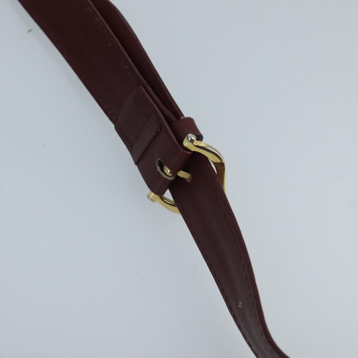 CARTIER Shoulder Bag Leather Bordeaux Gold Auth 96670