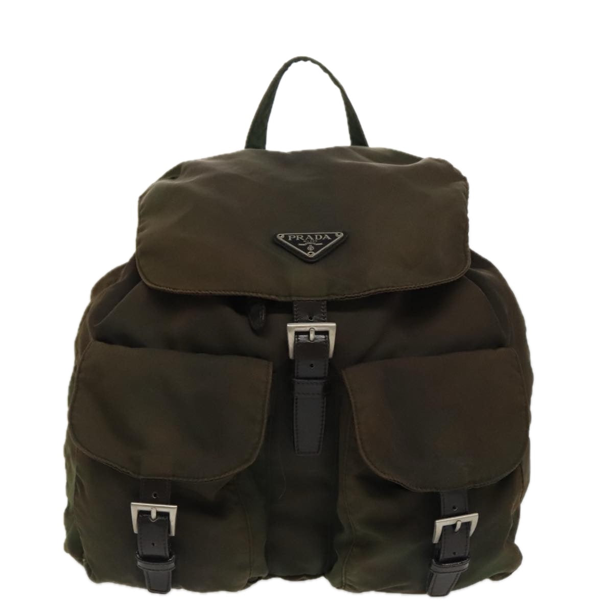 PRADA Backpack Nylon Khaki Silver Auth 96671