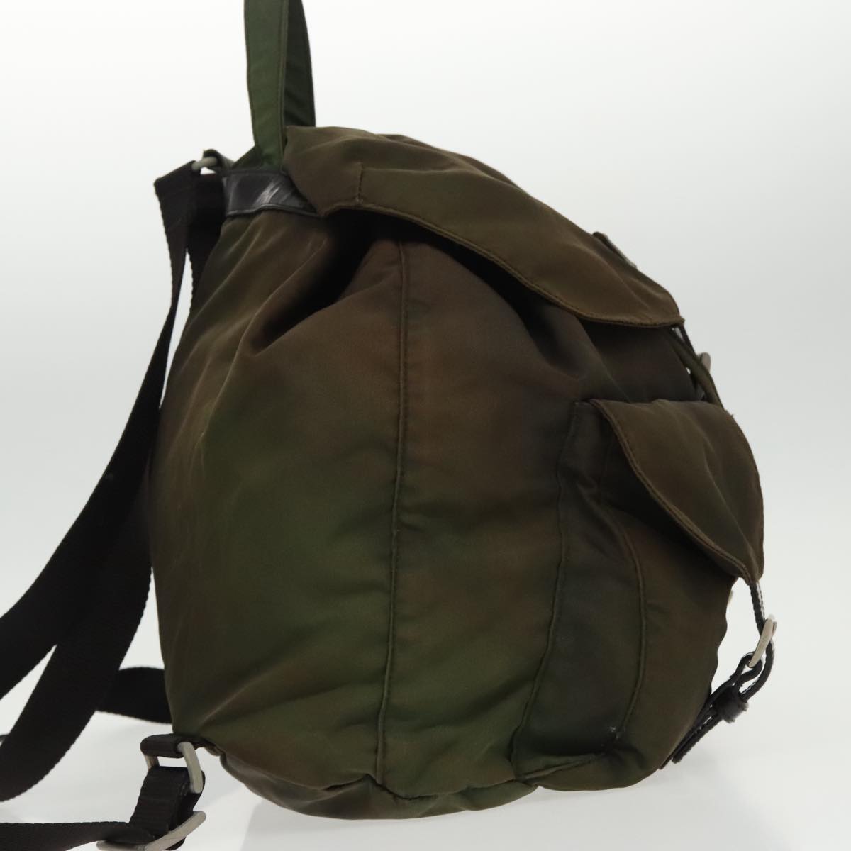 PRADA Backpack Nylon Khaki Silver Auth 96671