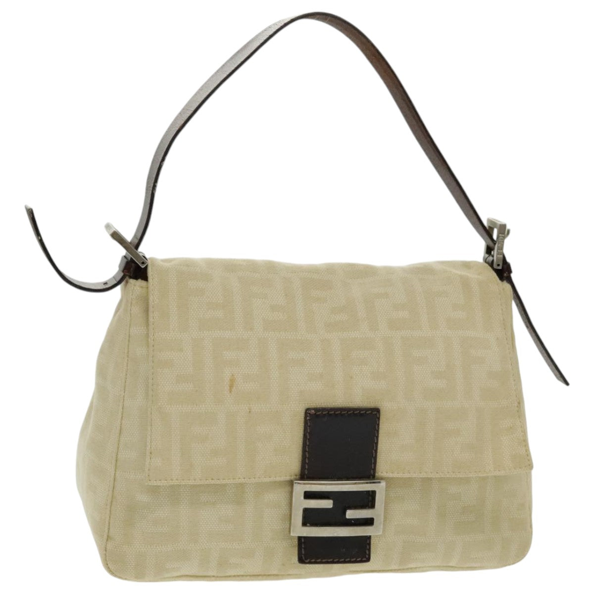 FENDI Zucca Canvas Mamma Baguette Shoulder Bag Beige Auth 96676