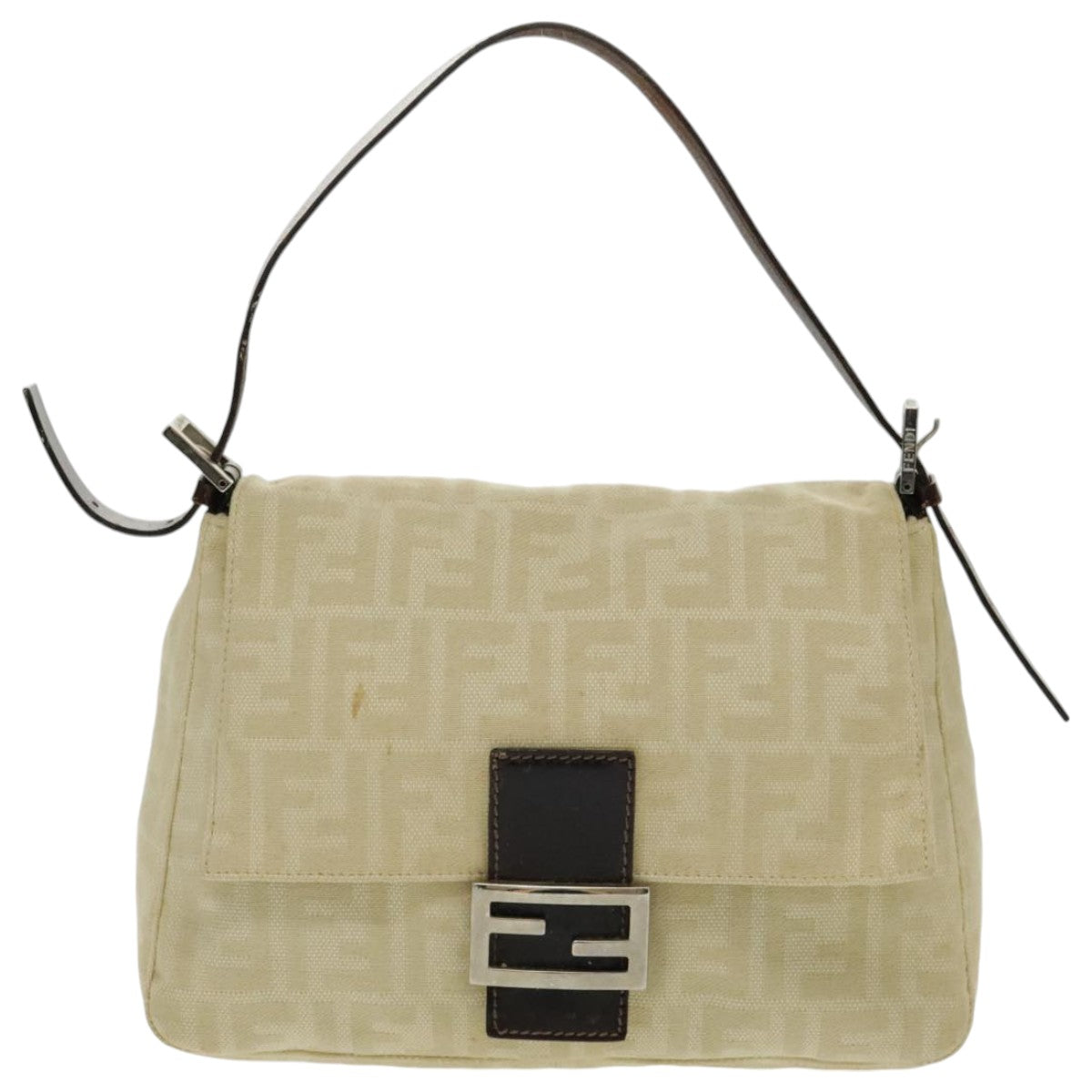 FENDI Zucca Canvas Mamma Baguette Shoulder Bag Beige Auth 96676 - 0