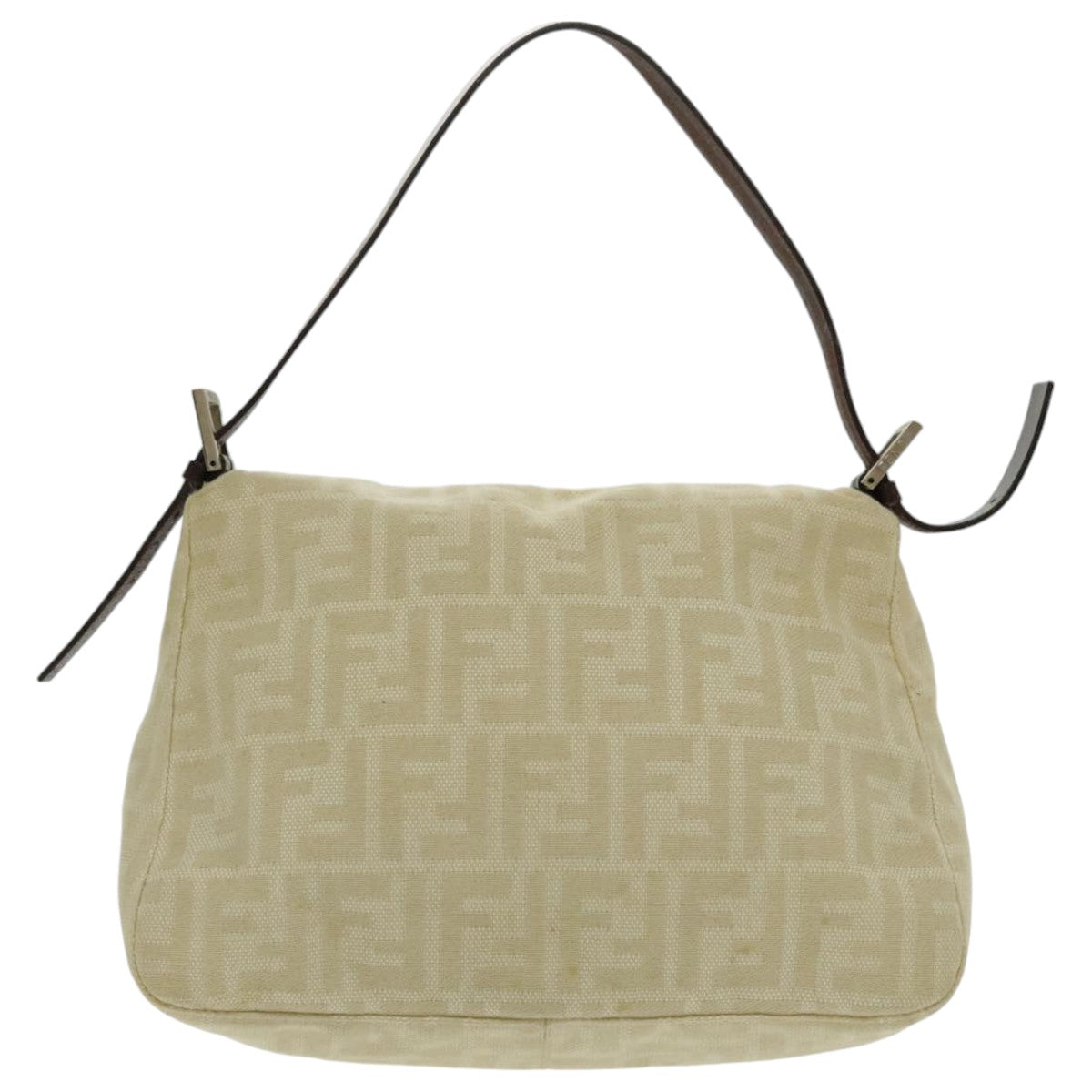 FENDI Zucca Canvas Mamma Baguette Shoulder Bag Beige Auth 96676