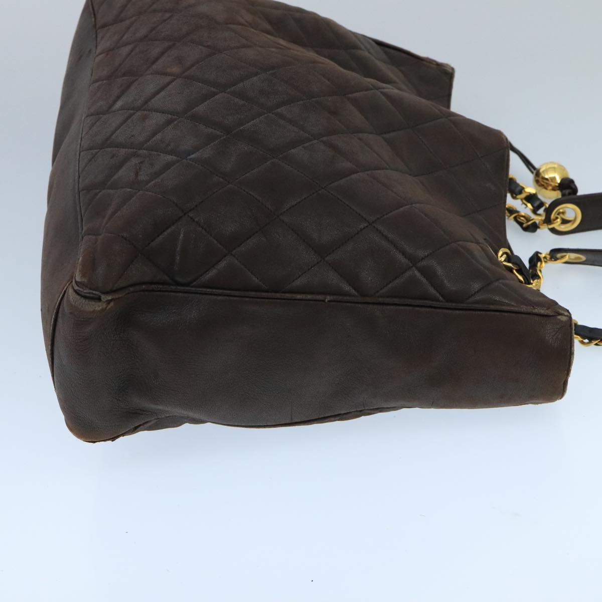 CHANEL Matelasse Tote Bag Lamb Skin Brown Gold CC Auth 96690