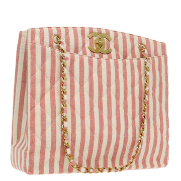 CHANEL Matelasse Chain Shoulder Bag Canvas Gold Pink CC Auth 96691SM