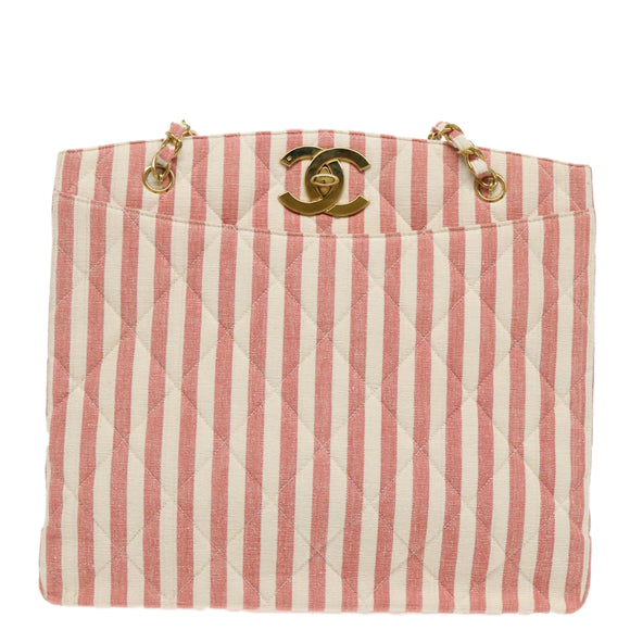 CHANEL Matelasse Chain Shoulder Bag Canvas Gold Pink CC Auth 96691SM