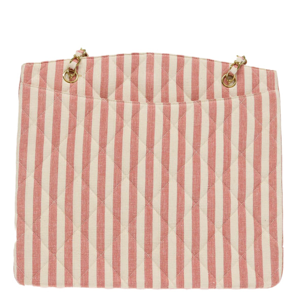CHANEL Matelasse Chain Shoulder Bag Canvas Gold Pink CC Auth 96691SM